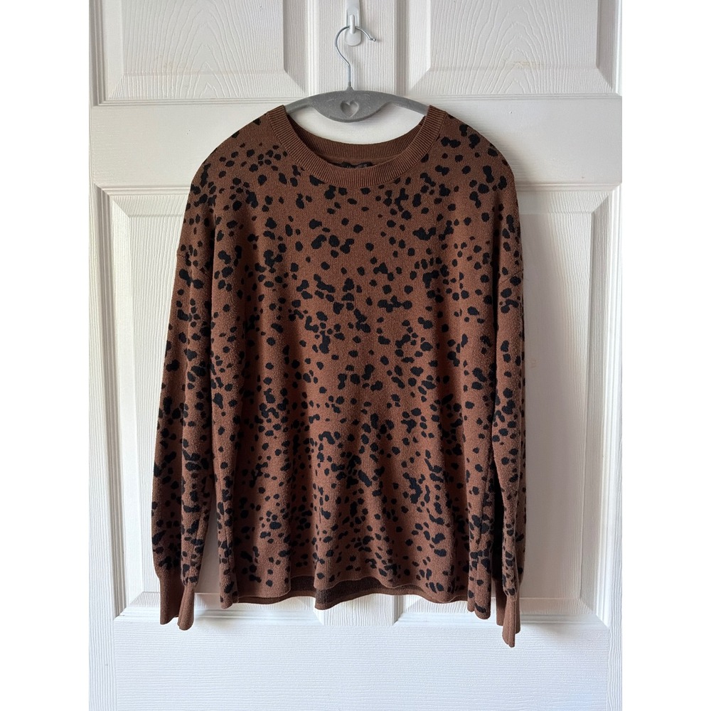 J. Jill Wearever Sweater Women S Brown Black Animal Print Crewneck Knit Top